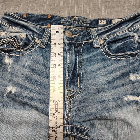 Miss Me Jeans women's Size 27 Medium Wash Boyfriend Capri Thick Stitch Flap - Picture 8 of 16
